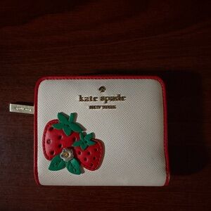 Kate Spade Cream Wallet with Red and Green Strawberry Motif